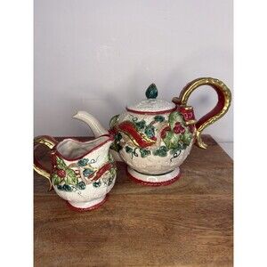 Fitz & Floyd Omnibus Collection Baroque Holiday Teapot And Creamer Discontinued